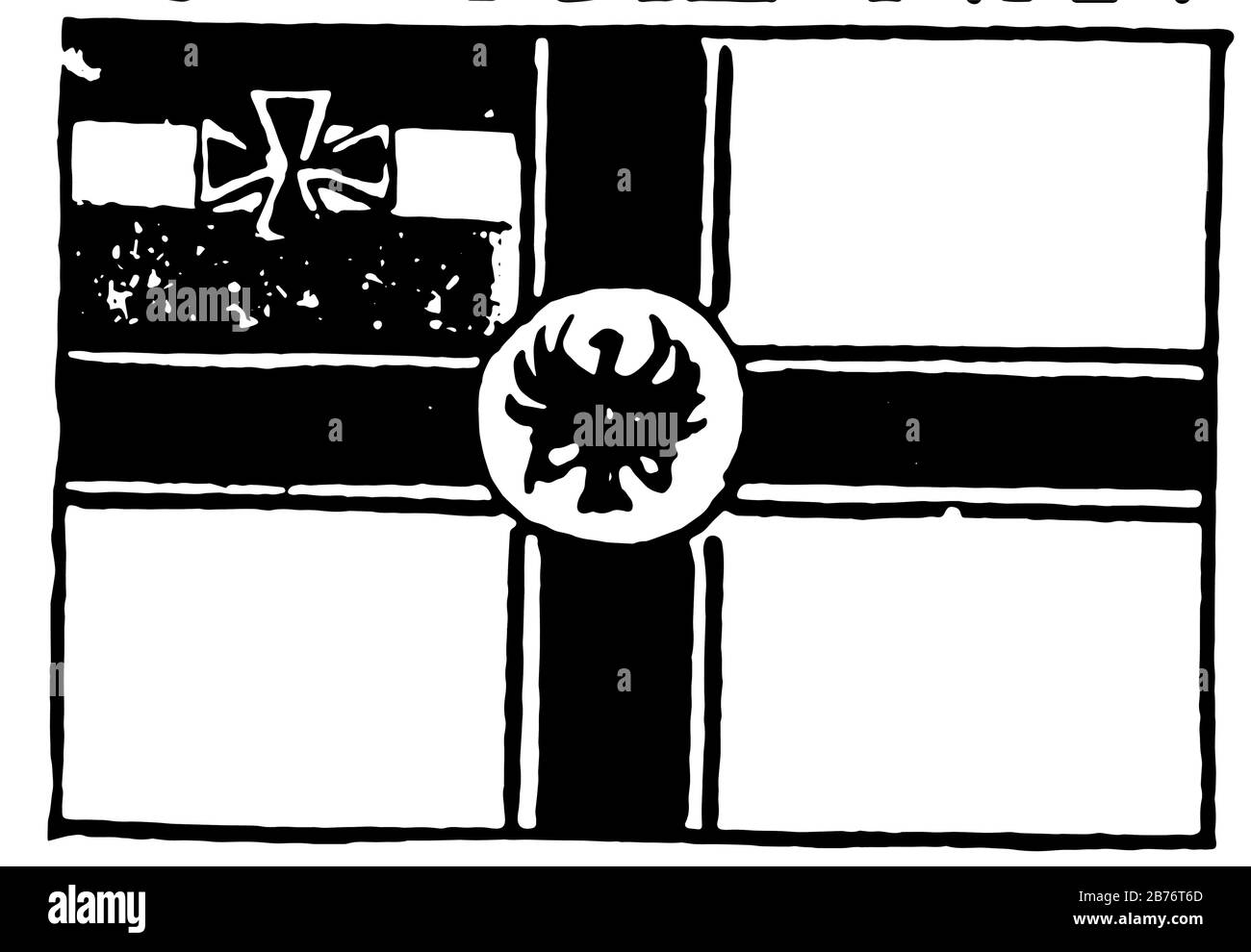 Flagge Deutschlands, 1913, weiße Farbfahne hat ein schwarzes Kreuz, das alle Seiten der Fahne