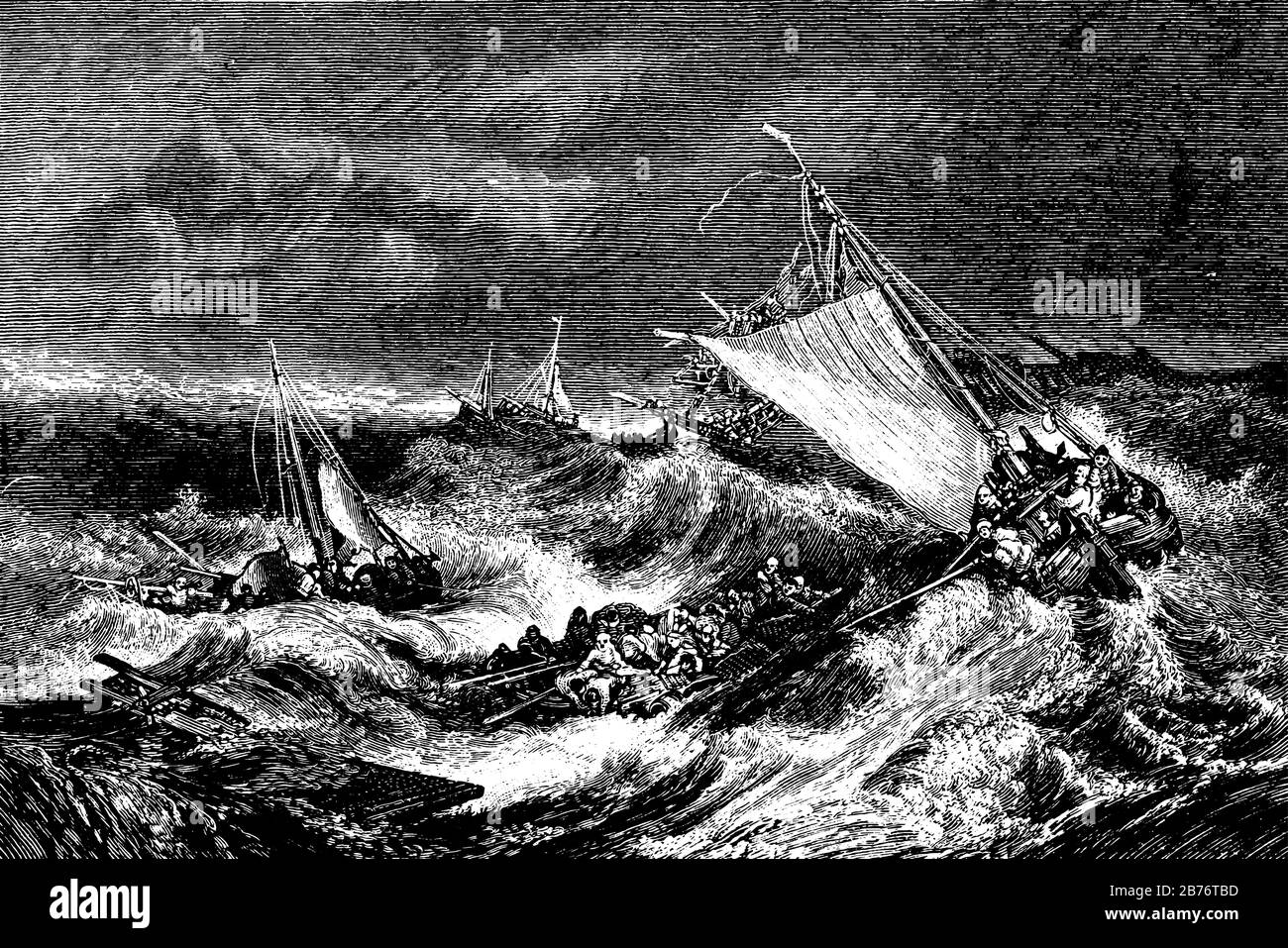 Der Schiffswrack war berühmt für seine Zeichnungen, Vintage-Linien-Zeichnung oder Gravurgravur. Stock Vektor