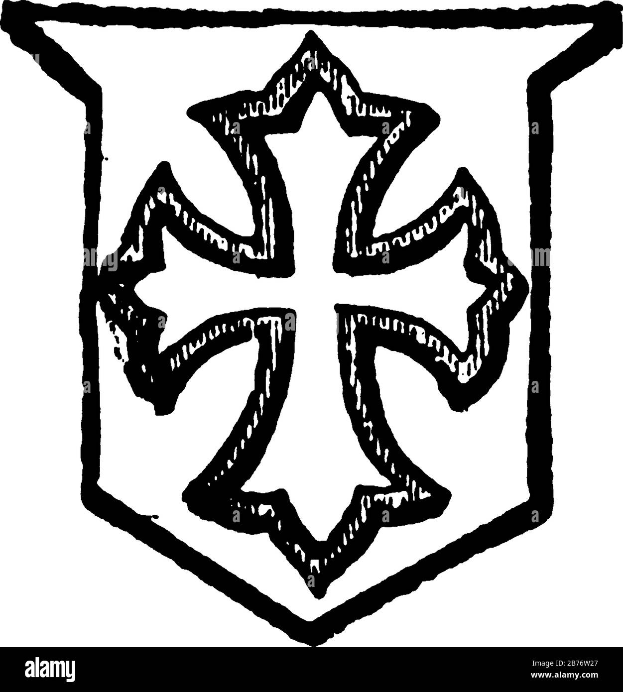 Voided Cross mit dem Innenteil, Vintage-Linien-Zeichnung oder Gravurzeichnung. Stock Vektor