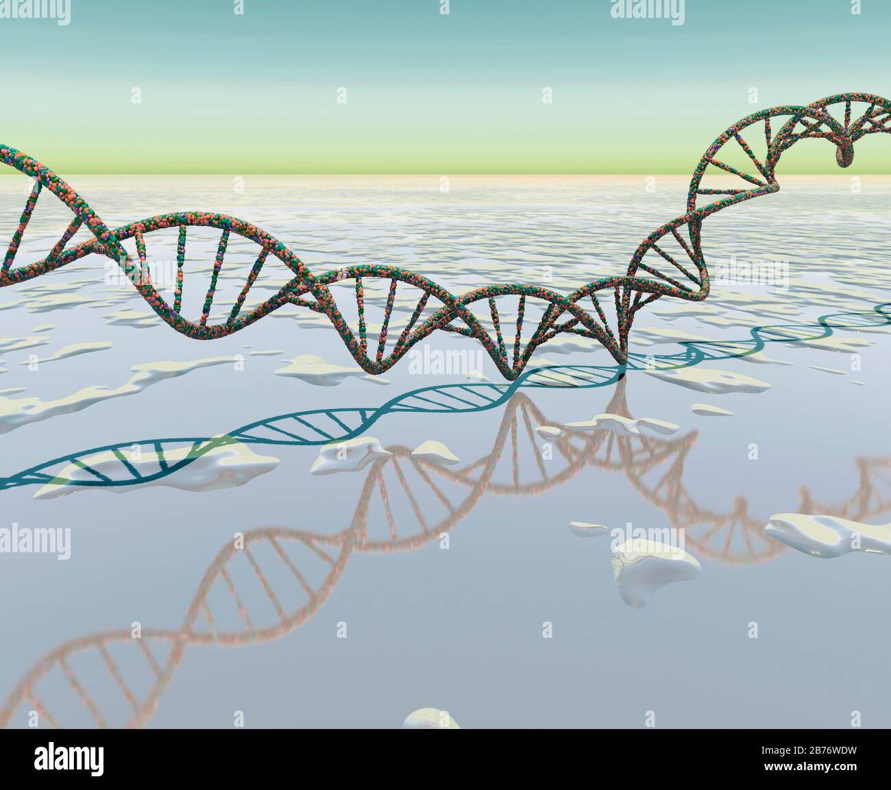 Konzeptionelles Bild der DNA über weiten von Stillwasser. Stockfoto
