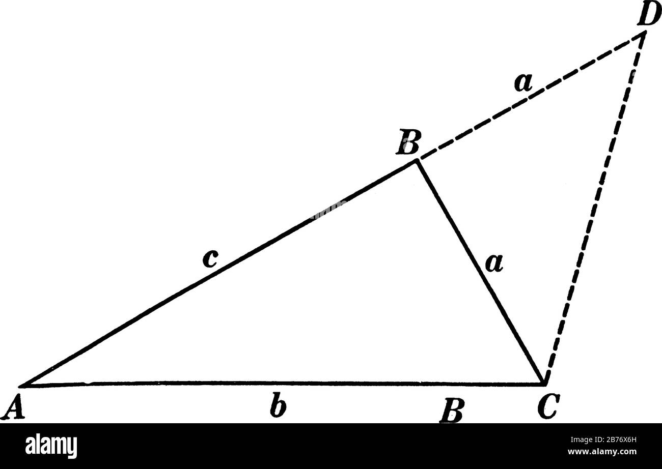 Eine typische Darstellung der geometrischen Konstruktion, mit der nachgewiesen wird, dass die Summe von zwei beliebigen Seiten eines Dreiecks größer ist als die dritte Seite, vin Stock Vektor