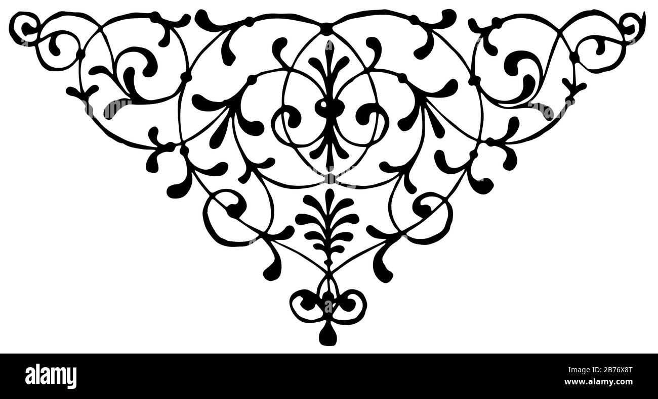 Das Blumenmotiv hat Blätter, Vintage-Linien-Zeichnung oder Gravur. Stock Vektor