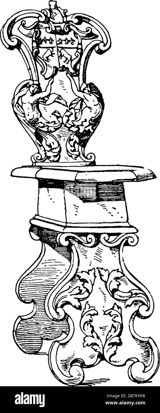 Eine typische Darstellung des italienischen Stuhls aus dem 16. Jahrhundert, der aus Holz gefertigt und von perforierten, geschnitzten Bretter und Designs getragen wurde, Vintage l Stock Vektor