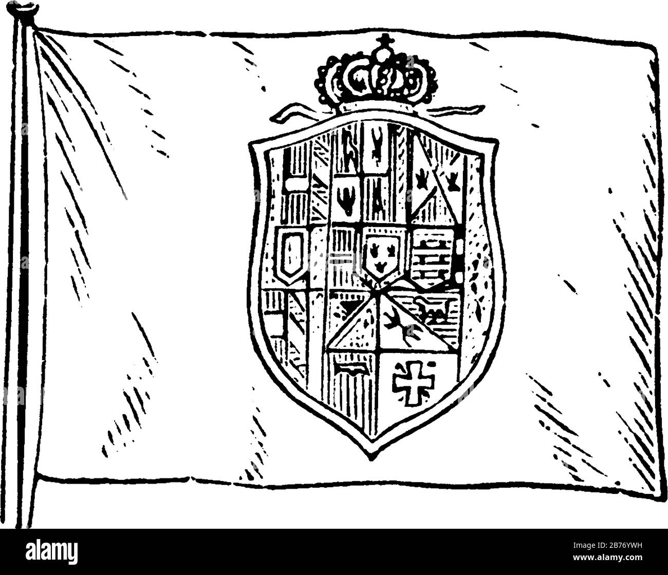 Zwei Sicilies Flag, es enthält den Mantel der beiden Scheiben, Vintage-Linie Zeichnung oder Gravur Illustration. Stock Vektor