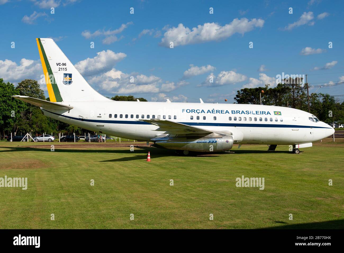 Brasilianische Luftwaffe (Força Aérea Brasileira) Boeing 737 in Ausstellung. Historische 737-200 erhalten in Foz do Iguaçu, Brasilien. Von Präsidenten verwendet. Stockfoto