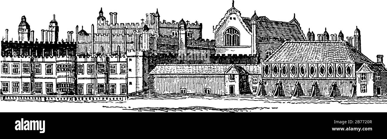 Das Gebäude des Hampton Court Palace war ein königlicher Ort, ein Theater und ein riesiger Freizeitkomplex im Auftrag von William III. Und Mary II., ein klassisches Zugpendel Stock Vektor