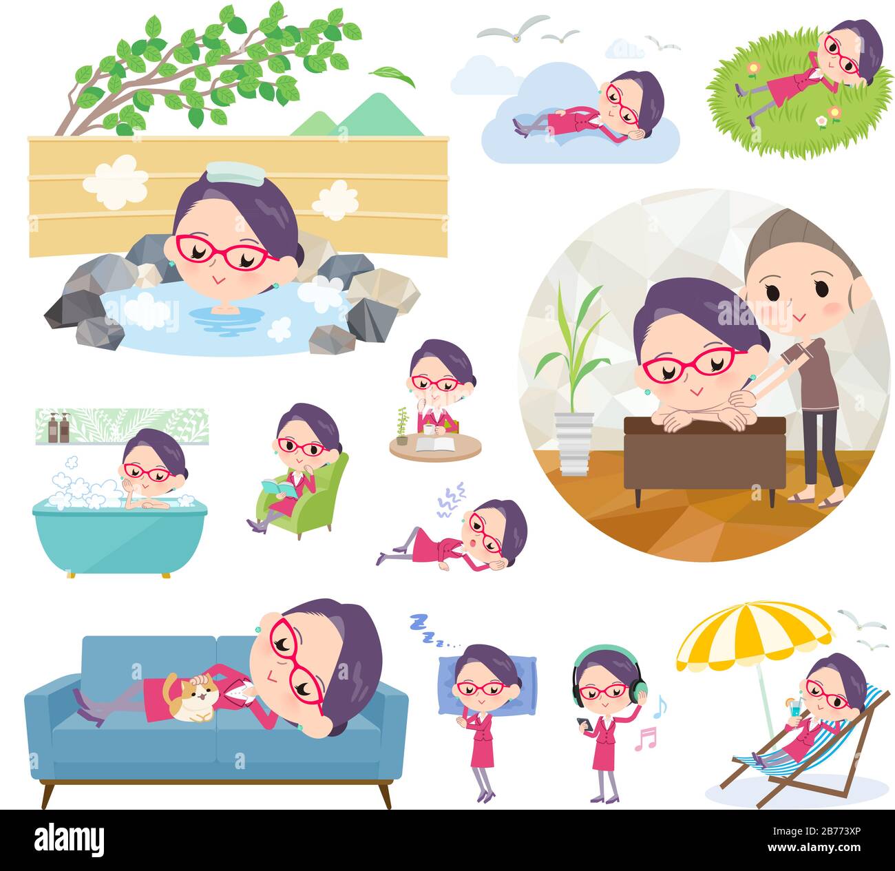 Eine Reihe von Frauen über entspannend. Es gibt Aktionen wie Urlaub und Stress Relief. Es ist Vektor Kunst so ist es leicht zu bearbeiten. Stock Vektor