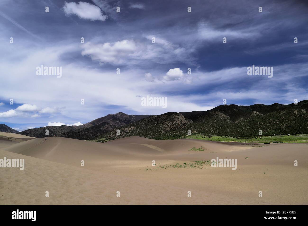 Landschaftsbild der Great Sand Dunes National Park Preserve in Colorado am östlichen Rand des San Luis Valley. Höchste Sanddünen Nordamerikas Stockfoto