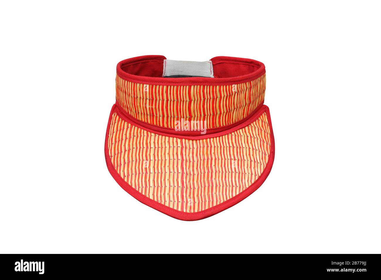 Hut mit einer geformten Abdeckung für den Kopf, der für Wärme getragen wurde, die auf weißem Hintergrund isoliert war. Dieser hatte einen Schneideweg. Stockfoto