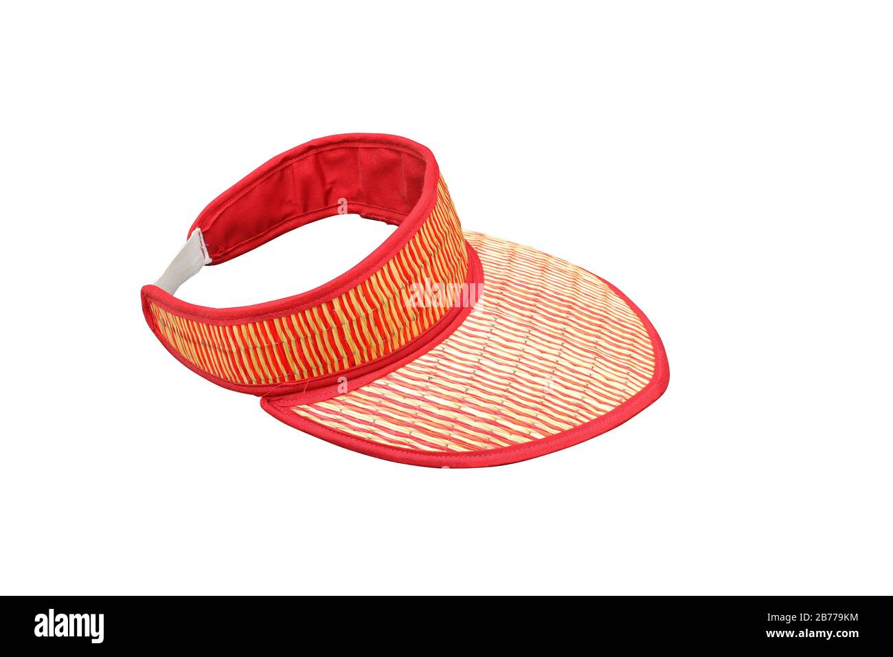 Hut mit einer geformten Abdeckung für den Kopf, der für Wärme getragen wurde, die auf weißem Hintergrund isoliert war. Dieser hatte einen Schneideweg. Stockfoto
