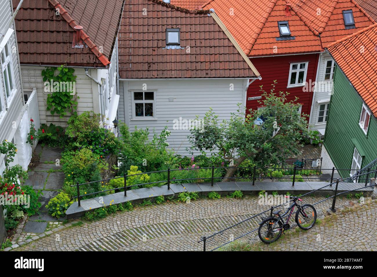 Alte Holzhäuser, Gamla Stan (Altstadt), Bergen City, Hordaland County, Norwegen Stockfoto
