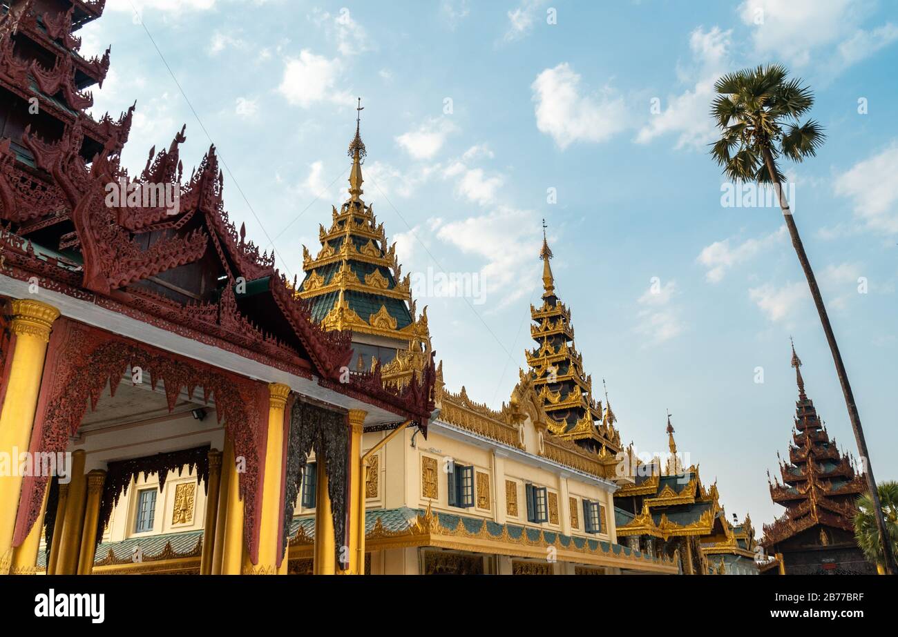 Shwedagon Pagode detaillierte Tempel in Yangon, Myanmar. Stockfoto