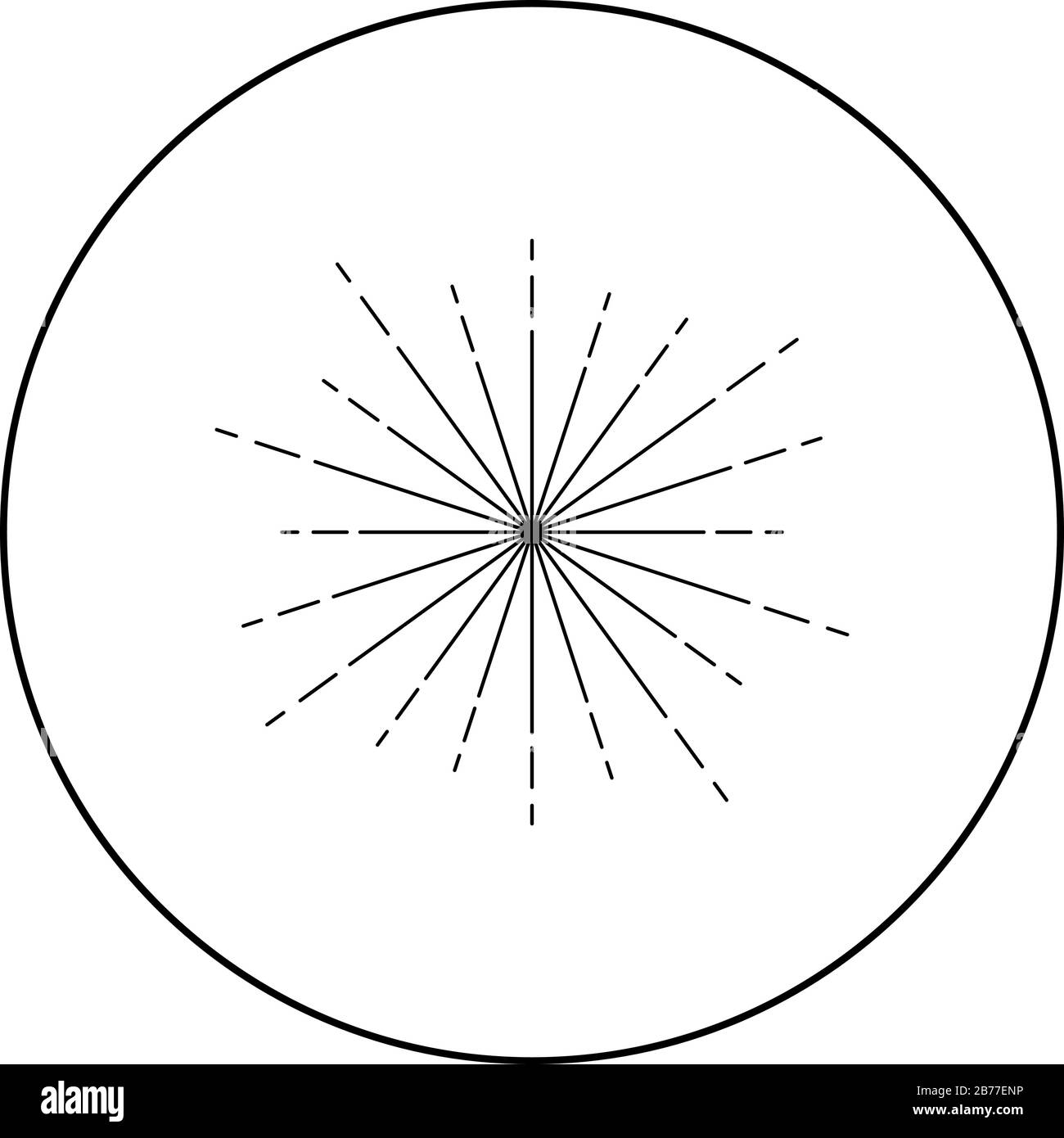 Sonnenbruselstrahlen Radialstrahllinien Glitzerglasur Flare Starburst konzentrische Strahllinien Symbol im Kreis runder Umriss schwarzer Farbvektor Stock Vektor