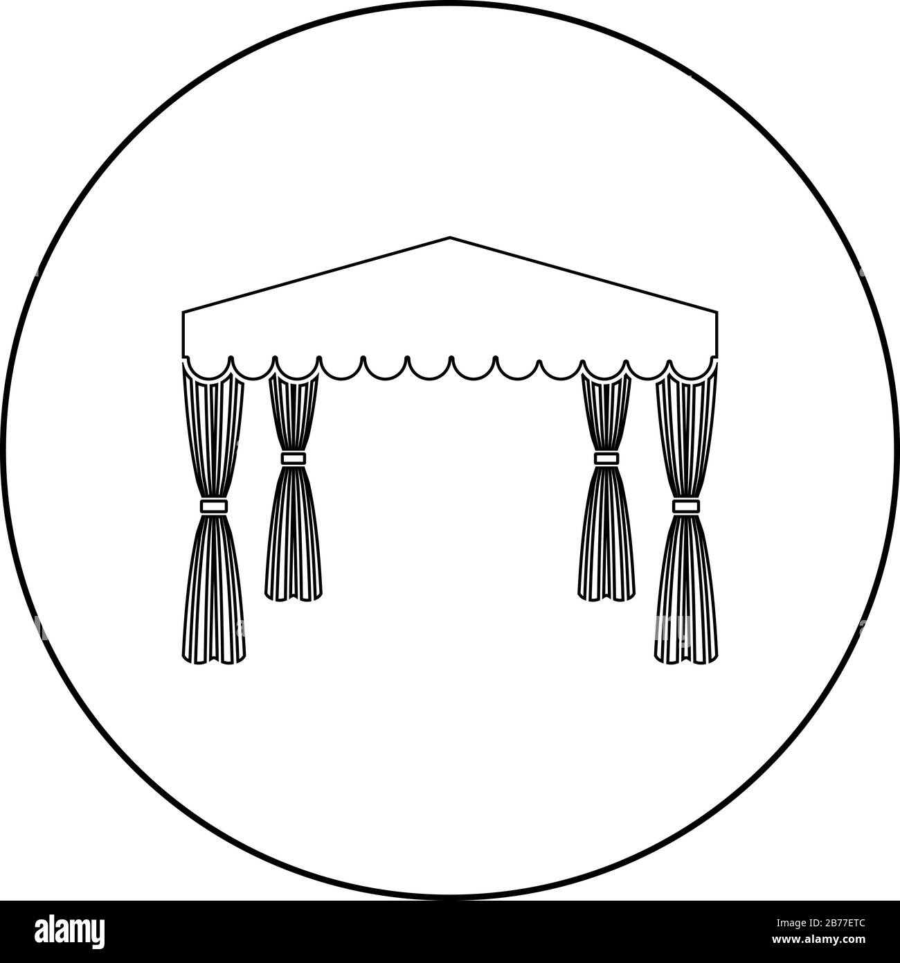 Canopy Pop Up Zelt Werbepavillon Markise für Ruhe Marquee Chuppah Icon im Kreis rund umrandet schwarz Farbe Vektor Illustration flacher Stil einfach Stock Vektor