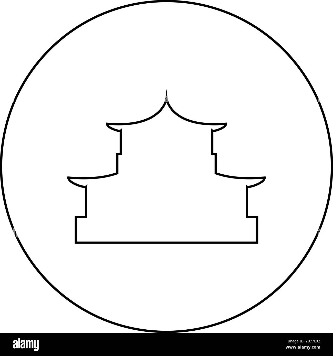 Chinesische House-Silhouette traditionelle asiatische Pagode japanische Domfassade Ikone im Kreis rund umrandet schwarze Farbe Vektor-Illustration flacher Stil Stock Vektor