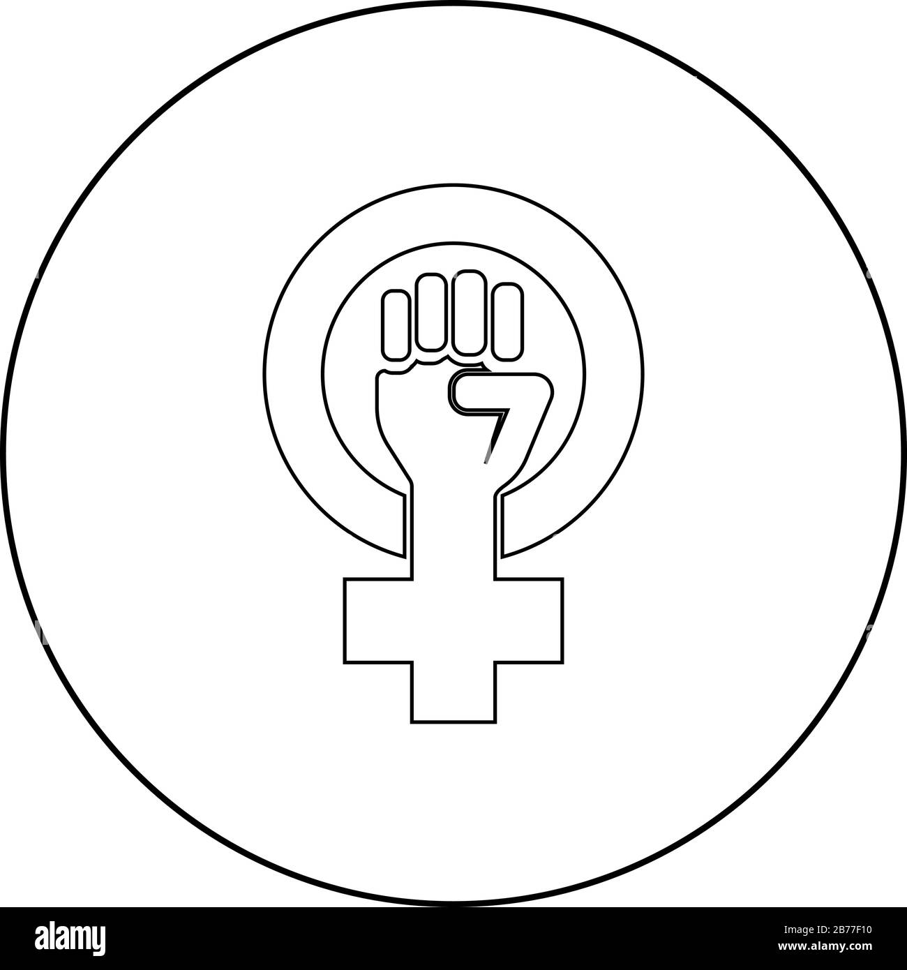 Symbol der Feminismusbewegung Geschlecht Frauen widerstehen Fausthand in rund- und Kreuzsymbol in kreisrundem Umriss schwarze Farbvektor-Illustration flacher Stil Stock Vektor