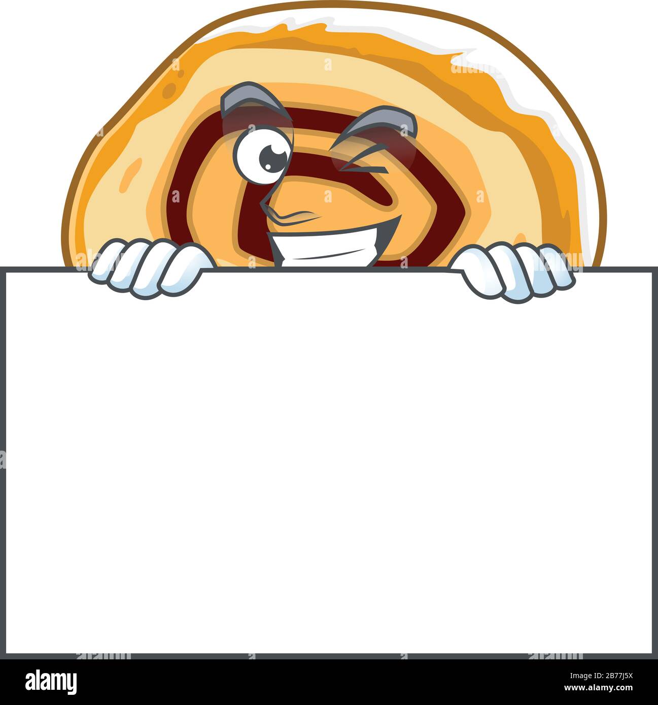 Fröhliche schweizer Roll-Zeichentrickfigur hat eine Tafel Stock Vektor
