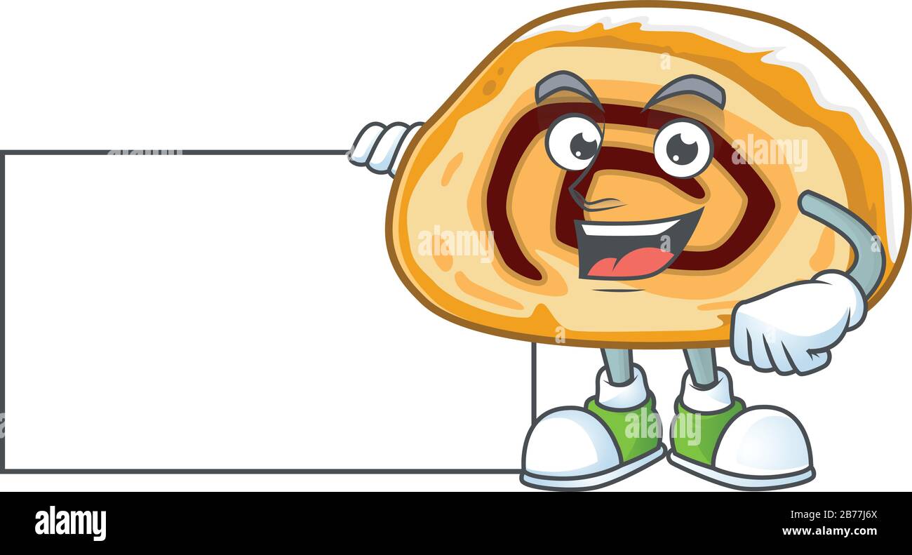 Lustige schweizer Roll-Cartoon-Design Daumen hoch mit weißem Brett Stock Vektor