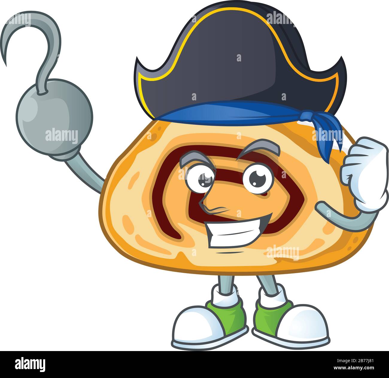 Ein Hand Pirate Cartoon Design Stil der schweizer Rolle mit einem Hut Stock Vektor