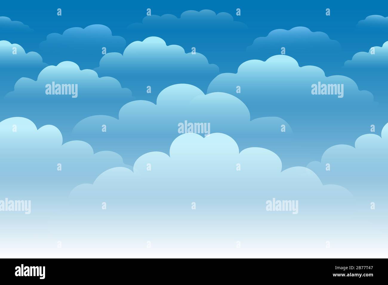 Cartoon blau bewölkt Himmel. Horizontales, nahtloses Muster mit weißen, flauschigen Wolken. Vektorgrafiken. Stock Vektor