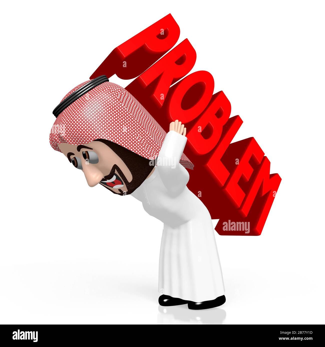 Arabische 3D-Zeichentrickfigur, Problemkonzept Stockfoto