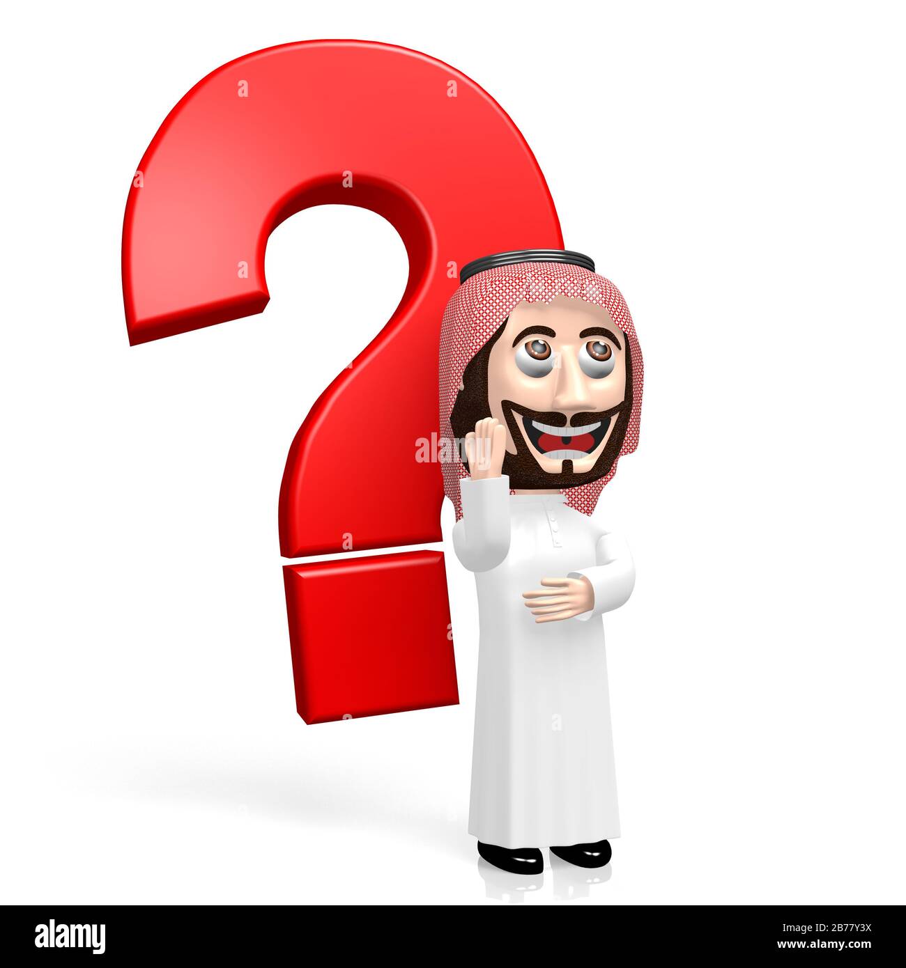 Arabische 3D-Zeichentrickfigur, Fragezeichen Stockfoto