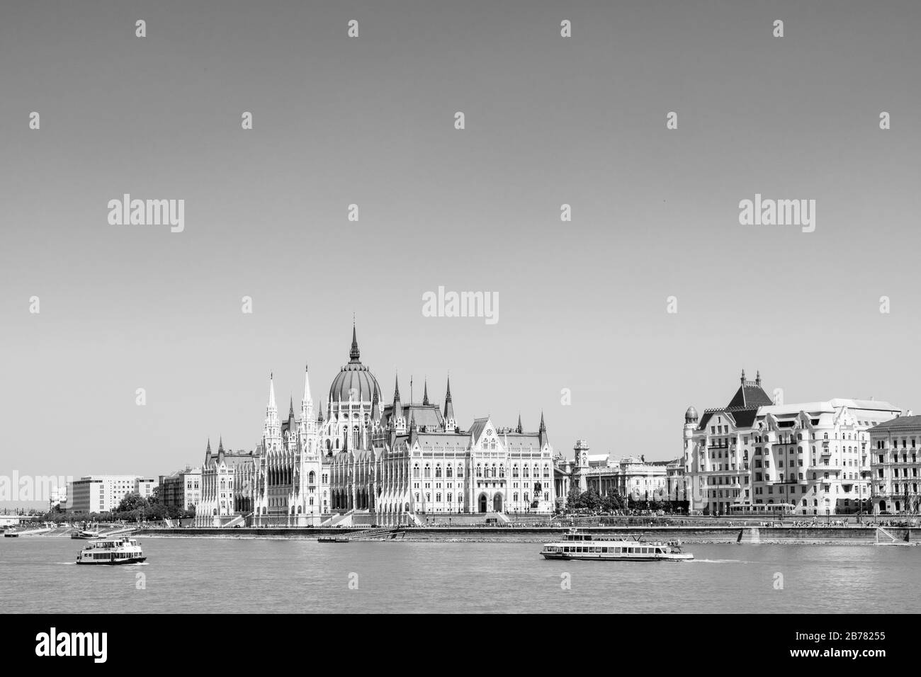 Schädlings-Parlament Schwarz-Weiß-Bild Budapest Stockfoto