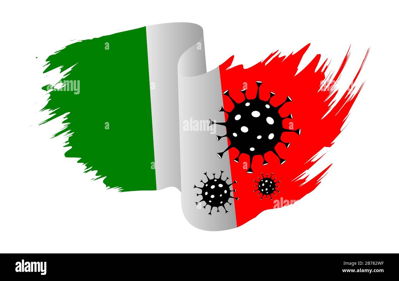 Italien Flagge Coronavirus. 2019-nCoV-Ausbruch stoppen. Coronavirus Gefahr eine Risikoerkrankung und eine Grippeausbreitung. Italienische Flagge mit Corona-Virus-Konzept. Illustratio Stock Vektor