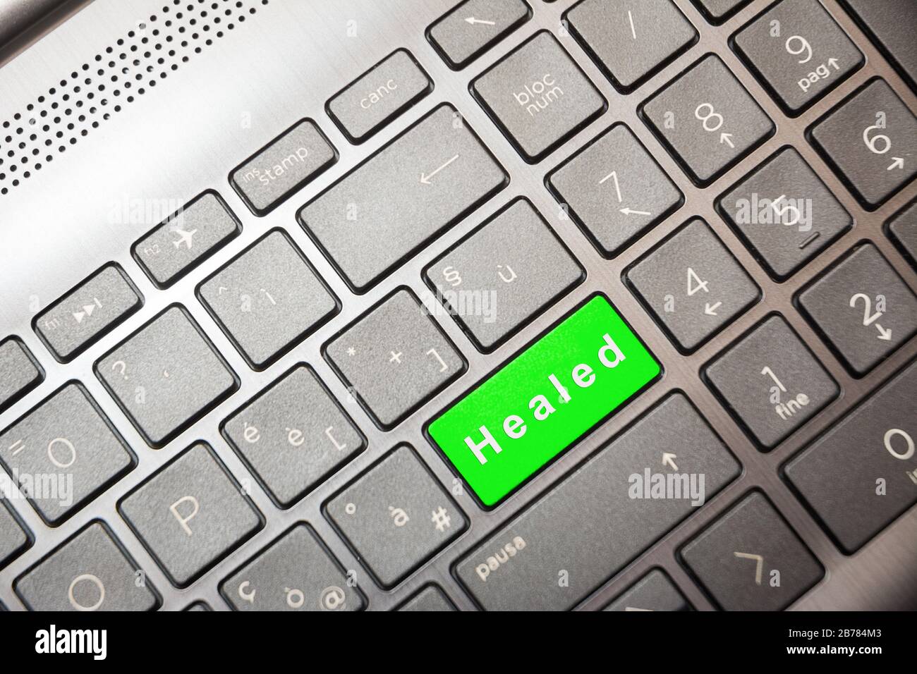 Grüne Taste auf dem Computer, wenn der Text nicht mehr angezeigt wird Stockfoto