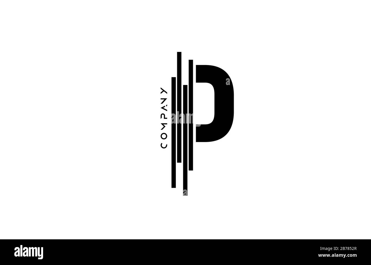 Alphabet P-Logo mit schwarz-weißem Buchstaben und Liniensymbol für Unternehmen. Geeignet für einen eingängigen Logotyp Stock Vektor