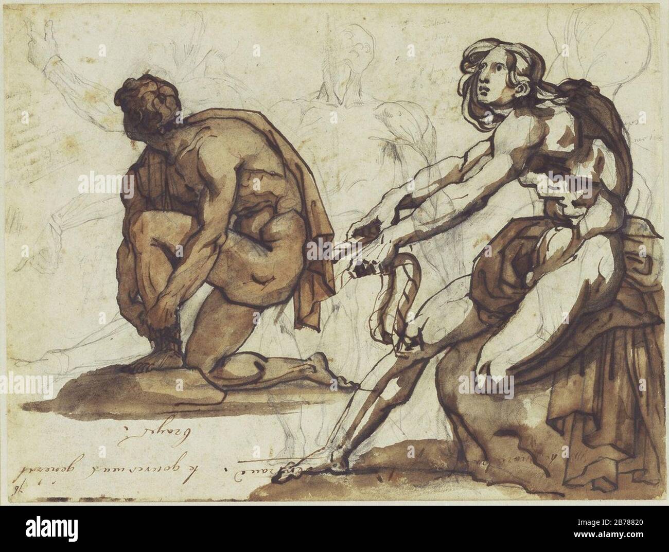 Klassische Statue von Théodore Géricault, Graphit, Tinte und Wäsche. Stockfoto