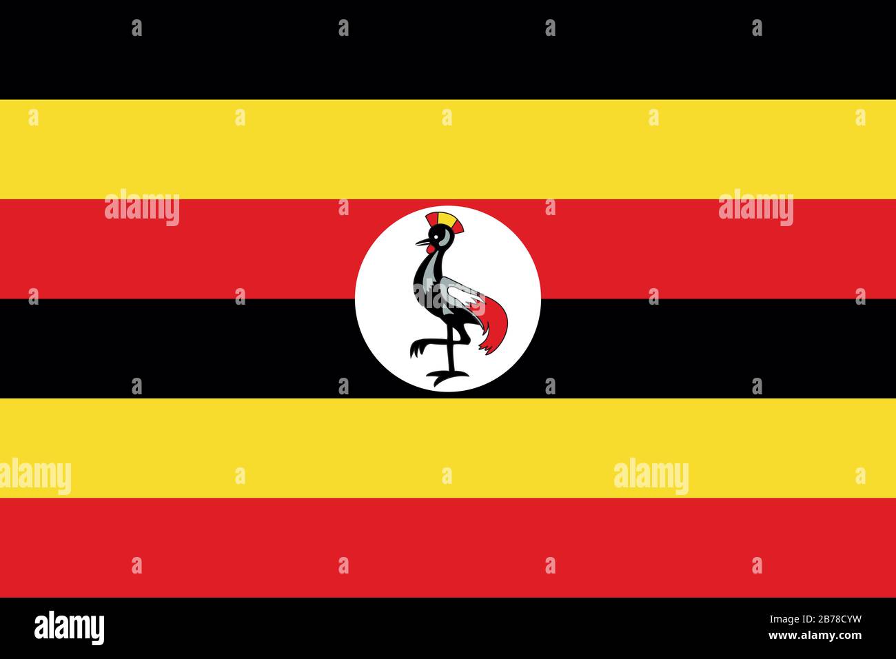 Flagge von Uganda - Standardverhältnis der ugandischen Flagge - True RGB-Farbmodus Stockfoto