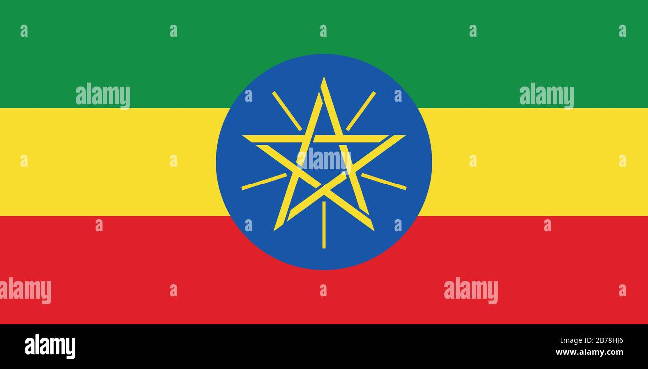 Flagge Äthiopiens - Standardverhältnis der äthiopischen Flagge - True RGB-Farbmodus Stockfoto