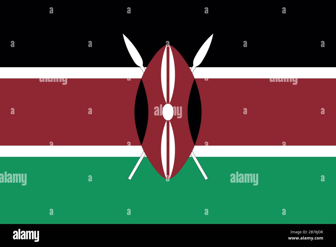 Flagge Kenias - Standardverhältnis der kenianischen Flagge - True RGB-Farbmodus Stockfoto