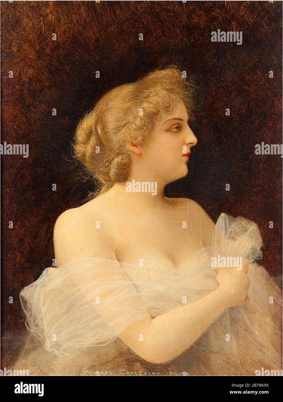 Georges Croegaert - Porträt einer Frau mit Diaphanösem Gown. Stockfoto