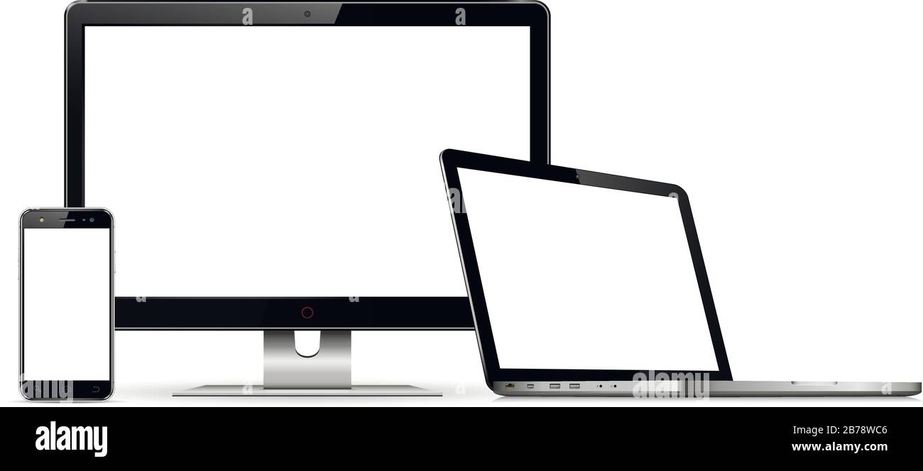 Computer Monitor, Laptop und Handy mit leerer Bildschirm Stock Vektor