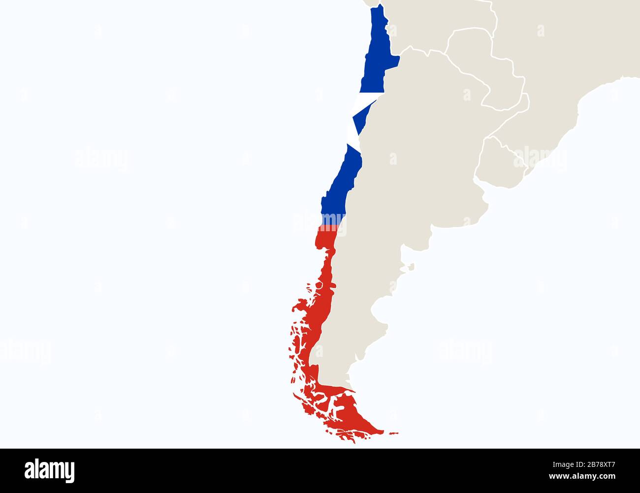 Südamerika mit hervorgehobener Chile-Karte. Vektorgrafiken. Stock Vektor