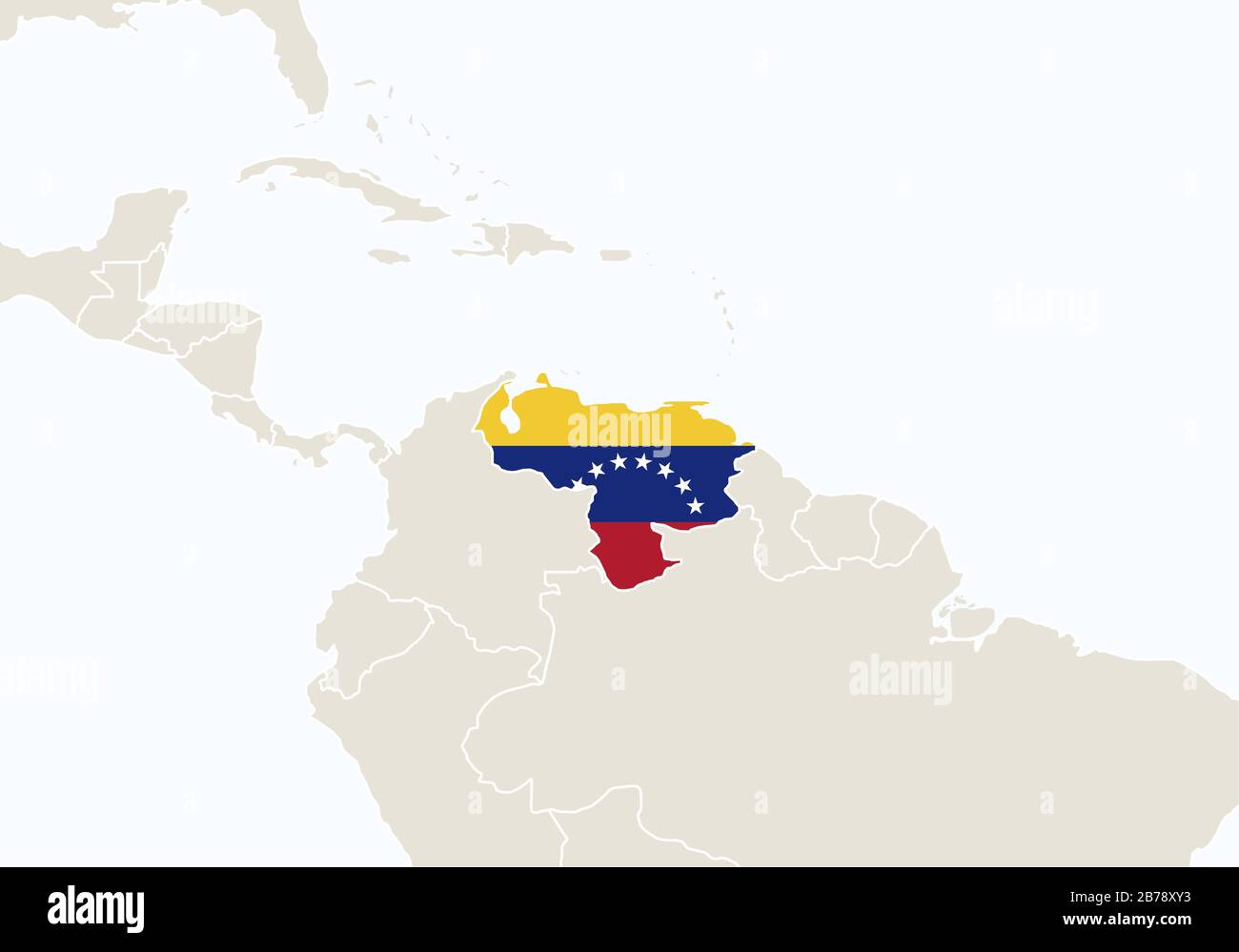 Südamerika mit hervorgehobener Venezuela-Karte. Vektorgrafiken. Stock Vektor