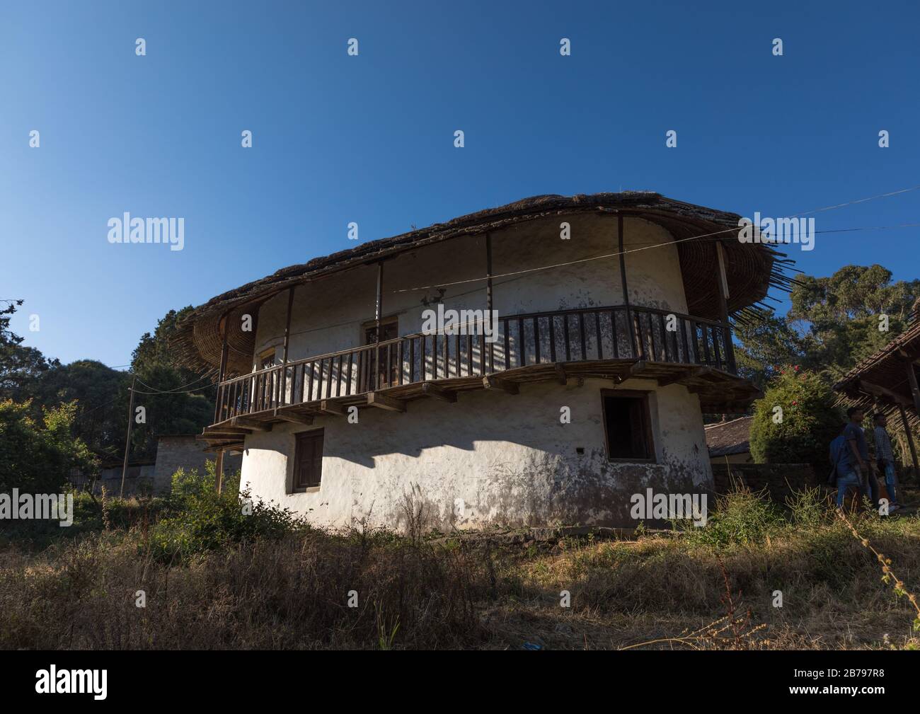 Außenansicht des Palastes Menelik II auf der Spitze des Reito-Mondes, der Region Addis Abeba, Addis Abeba, Äthiopien Stockfoto