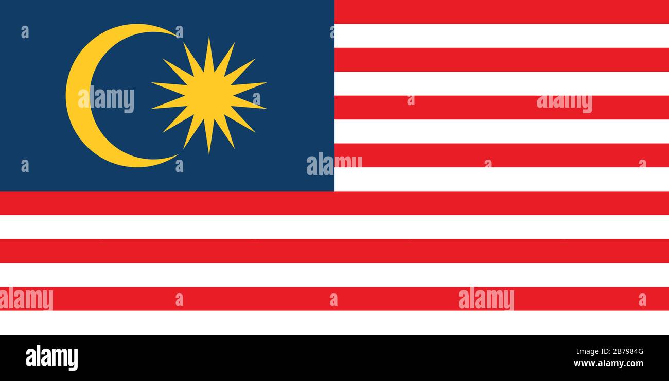 Flagge von Malaysia - Standardverhältnis der malaysischen Flagge - True RGB-Farbmodus Stockfoto