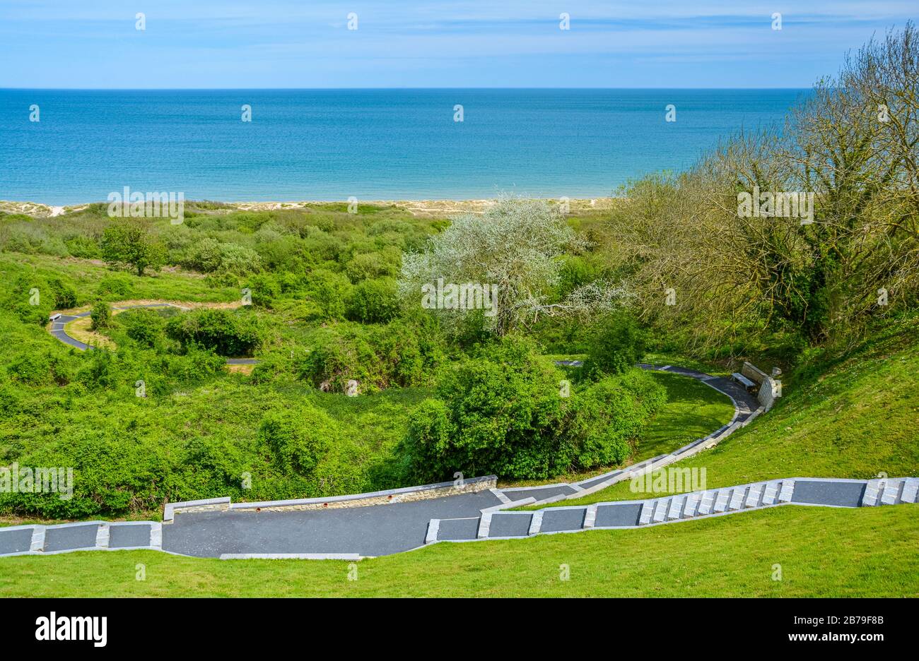 Omaha Strand an einem sonnigen Sommermorgen. Normandie, Frankreich. Stockfoto