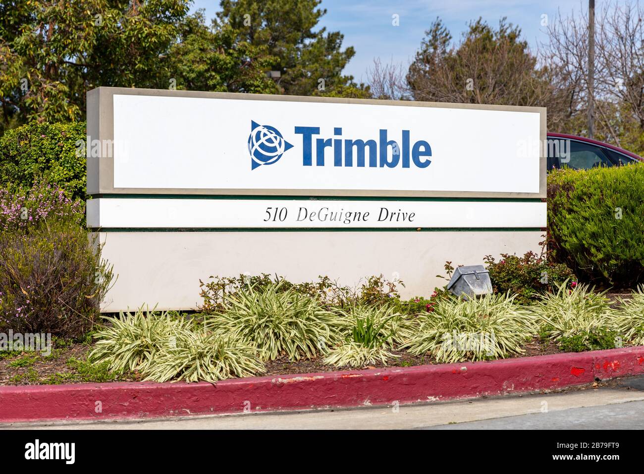 Trimble, Schild, Deguigne Dr., Sunnyvale, Kalifornien, USA Stockfoto