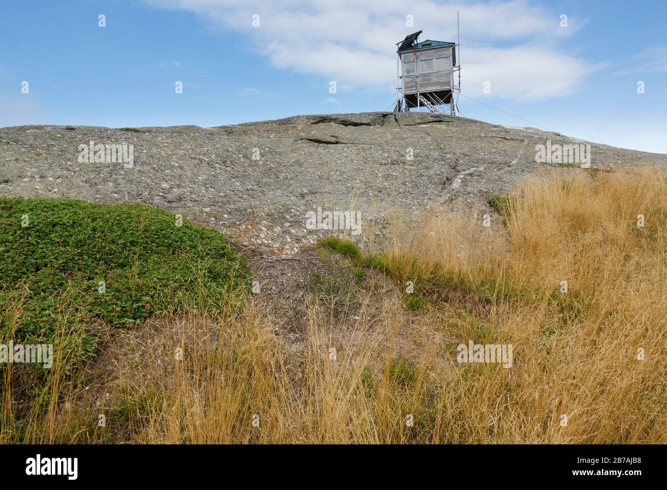 Mount Cardigan State Park - Cardigan Mountain Tower auf dem Gipfel des Cardigan Mountain in Orange, New Hampshire. Dieser Feuerturm wurde in Betrieb genommen Stockfoto