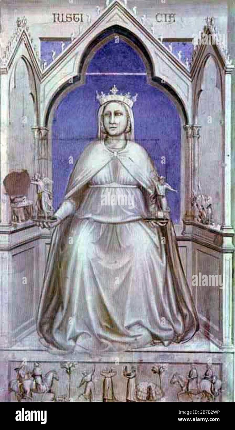 Giotto - Die Sieben Tugenden - Gerechtigkeit. Stockfoto