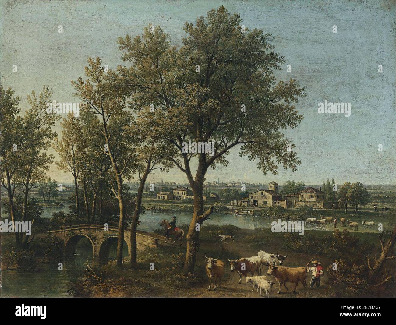 Giovanni Battista Cimaroli - Paesaggio fluviale con pastore e gregge. Stockfoto
