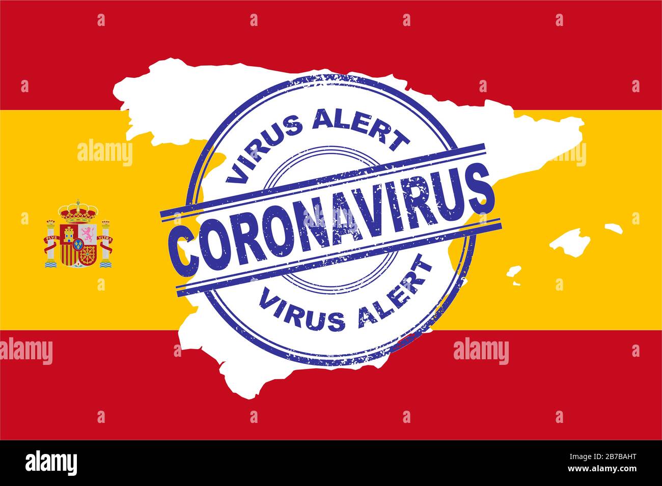 Coronavirus. Covic-19 Alert in Spanien. Vektorgrafiken mit Spanien Flaggenhintergrund und Karte von spanien. Spanien Karte Silhouette Stock Vektor