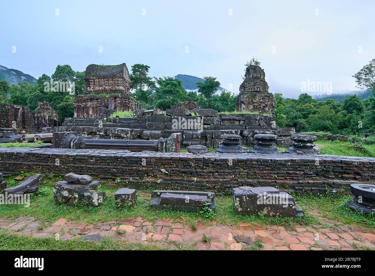 My Son World Heritage Site, My Son ist ein Komplex, der von den Königen von Champa erbaut wurde und heute teilweise zerstörte, alte Hindu-Tempel in da Nang (Dana Stockfoto