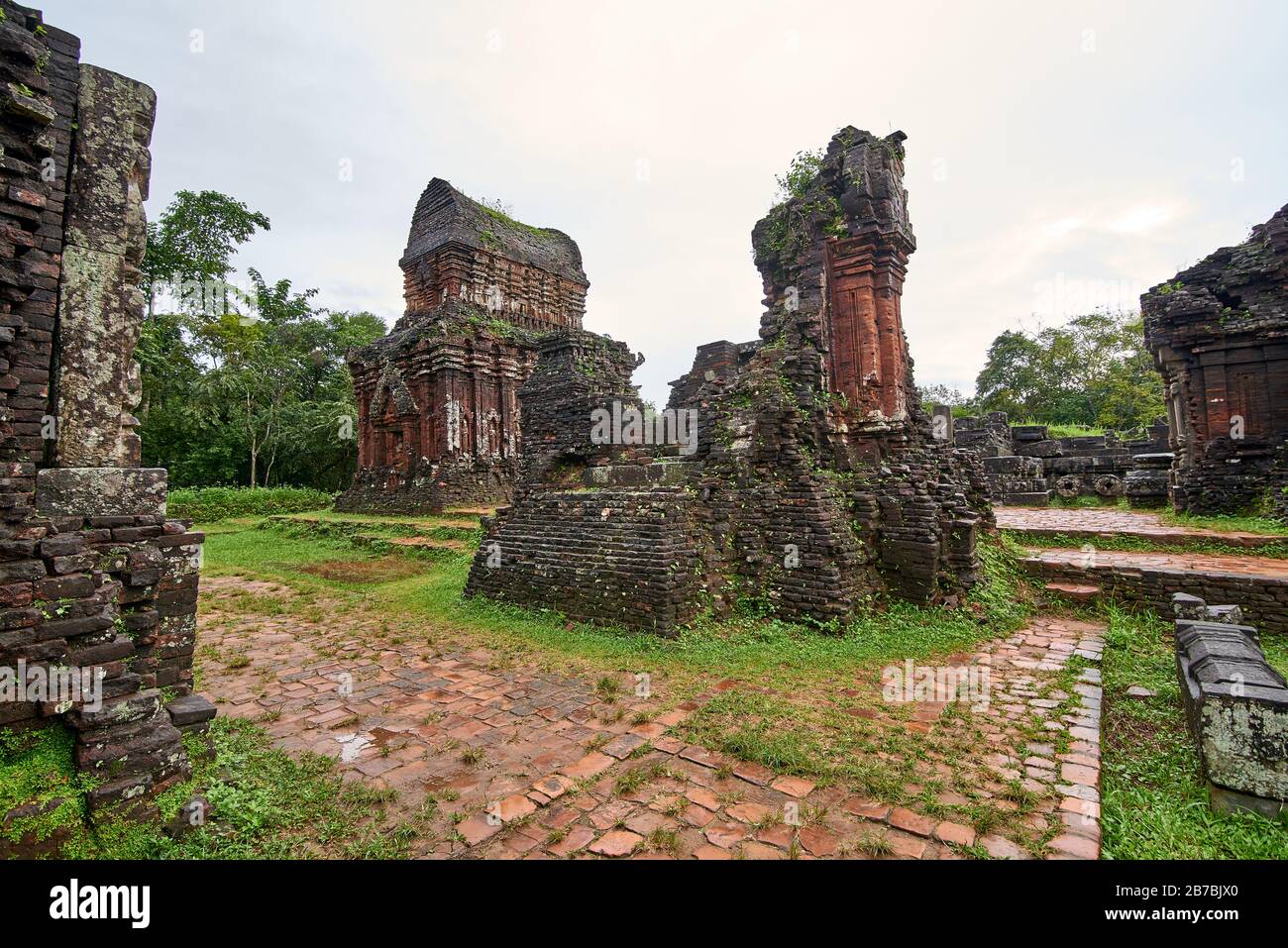 My Son World Heritage Site, My Son ist ein Komplex, der von den Königen von Champa erbaut wurde und heute teilweise zerstörte, alte Hindu-Tempel in da Nang (Dana Stockfoto