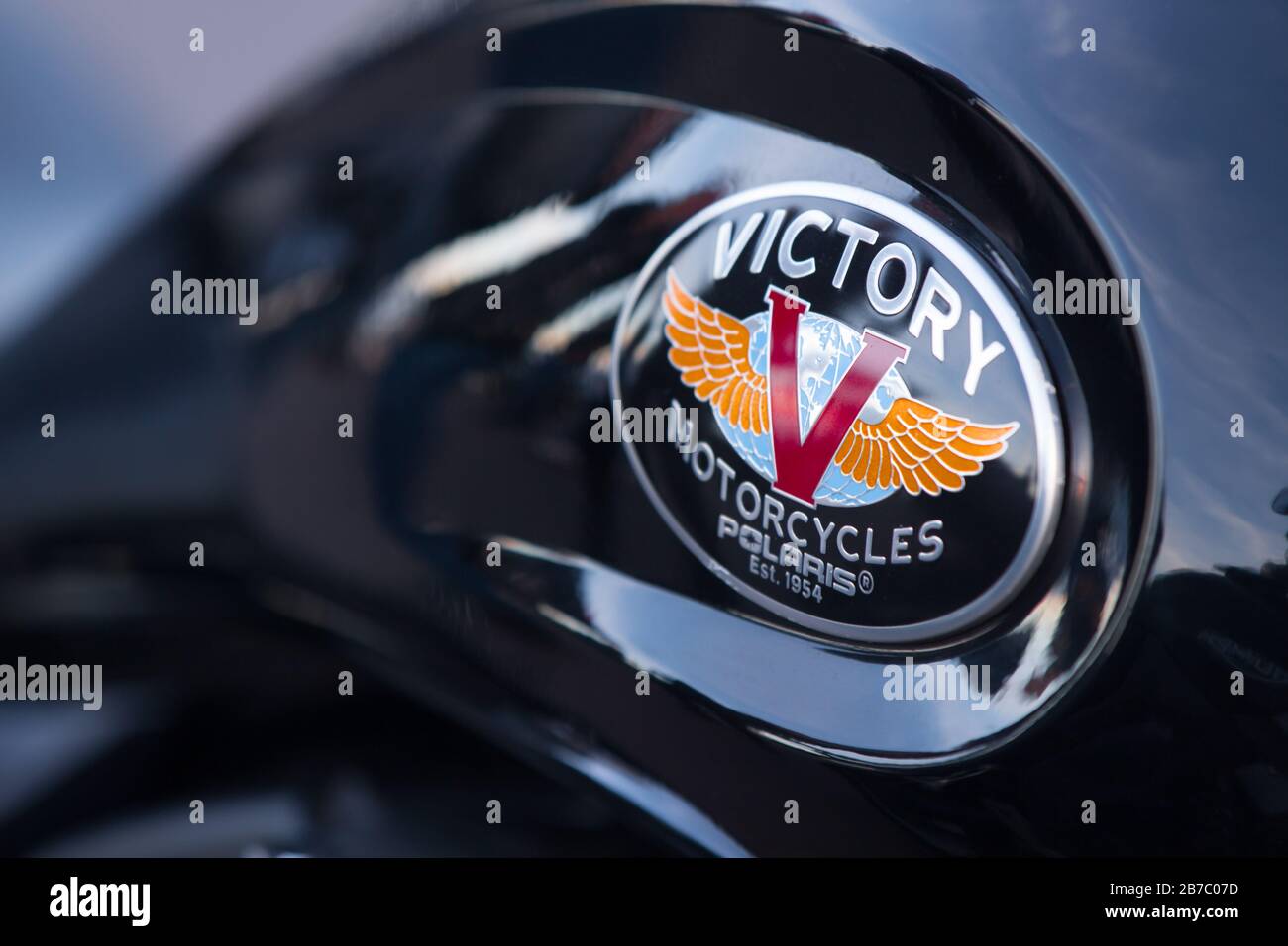 Victory Motorräder Tankabzeichen. Stockfoto
