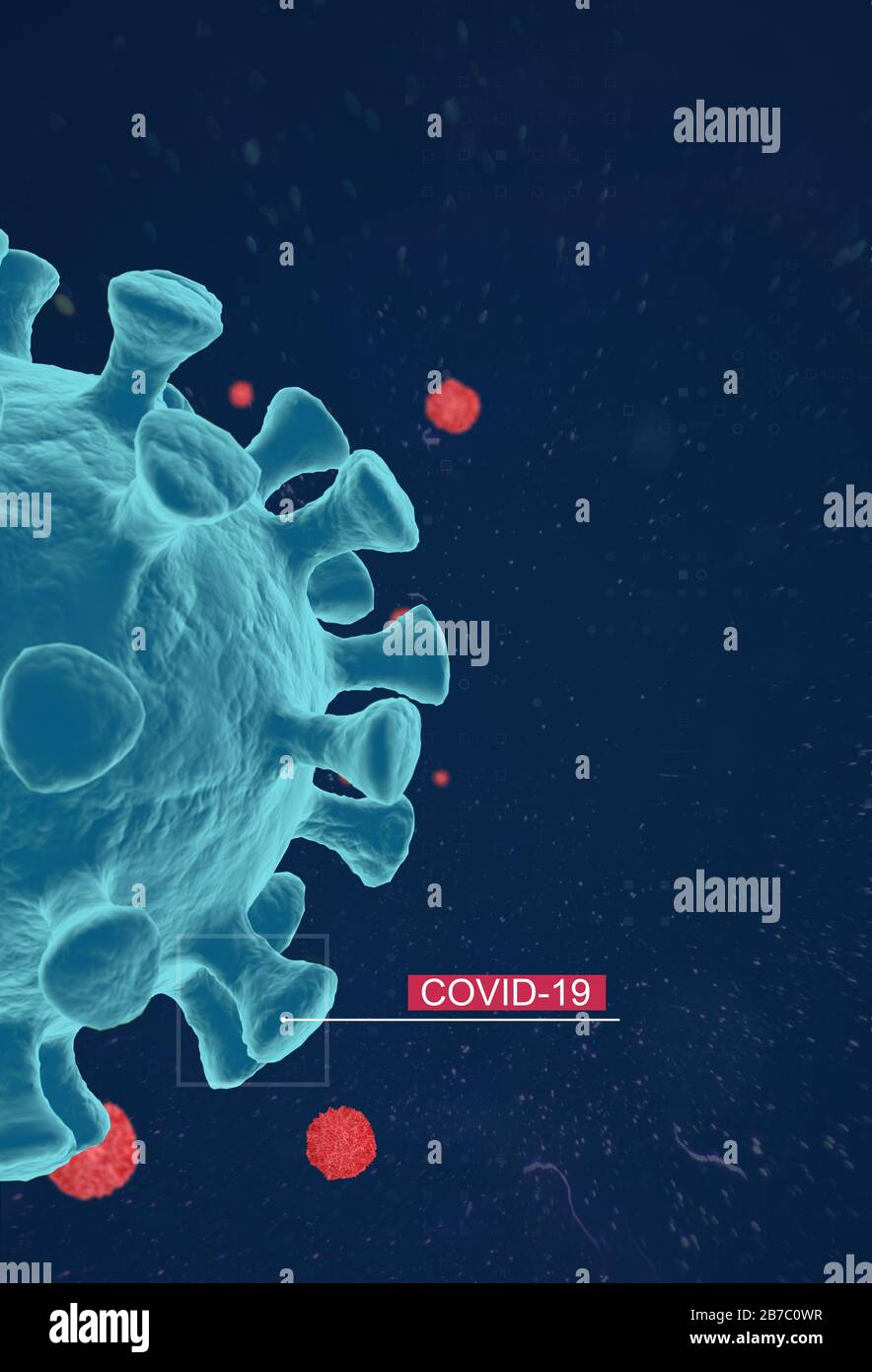 3D-Rendering des 2019-nCoV-Corona-Virus akute Atemwegserkrankungen wurden erstmals im Januar 2020 in der chinesischen Stadt Wuhan entdeckt. COVID-19 Stockfoto